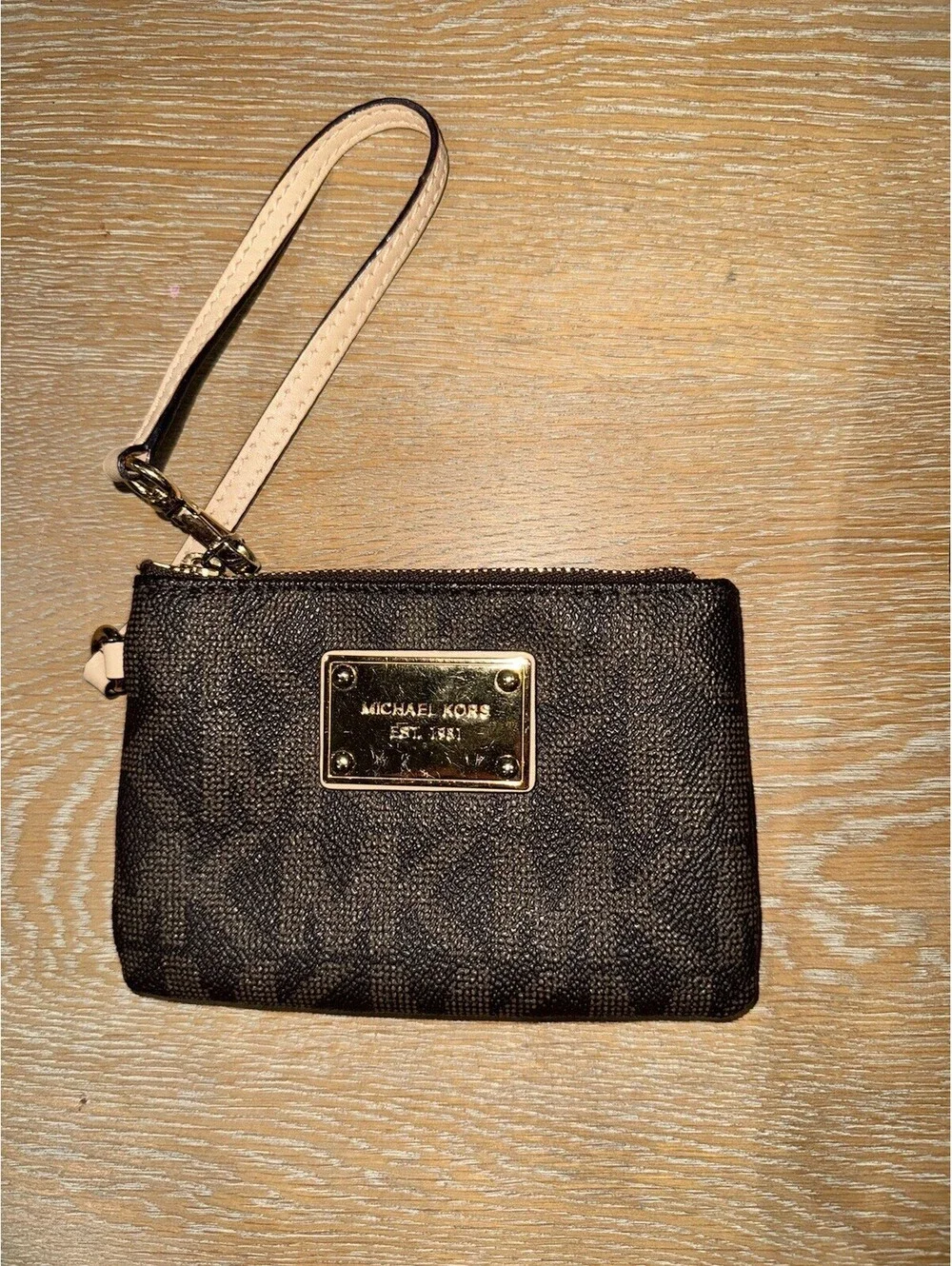 Michael Kors Jet Set Signature Snap-Pocket Tote Brown MK monogram Wallet Pouch